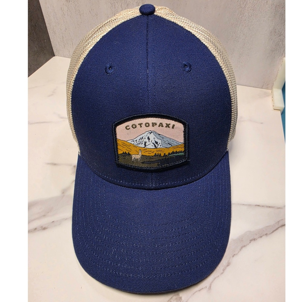 Cotopaxi Navy Blue Cream Mountain‎ Patch Mesh Snapback Trucker Hat OSFM